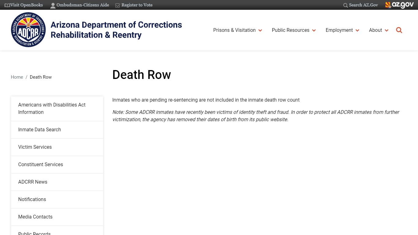 Death Row | Arizona Department of Corrections, Rehabilitation & Reentry